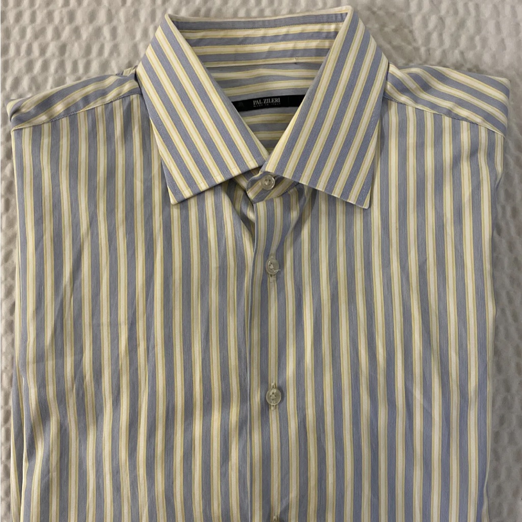 Pal Zileri Made In Italy Alternating Stripe Spread Collar Shirt 43/17 $330